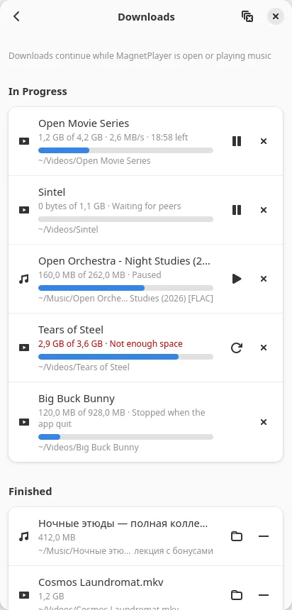 The Downloads page on a phone